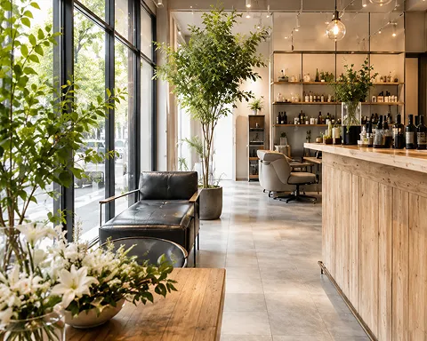 緑に囲まれたSPURモデルサロンの店内